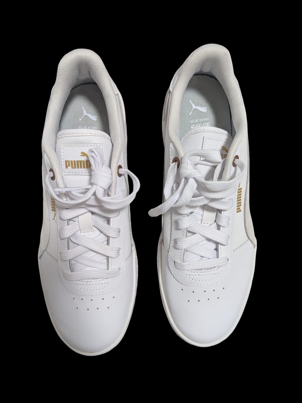 Puma White Platform Sneakers with Gold Detail - Picture 2 of 7